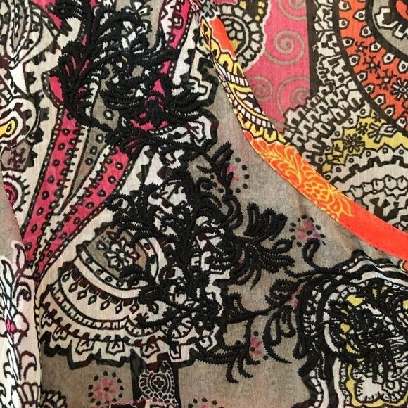 Style & Co. Sz M Sheer Orange Paisley Embroidered Lace Bohemian Blouse - Picture 4 of 7